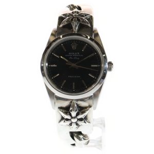クロムハーツ×ロレックス オイスターパーペチュアル エアキング Ref.14000M スターモチーフ クラシックリンク 腕時計 ブラック文字盤