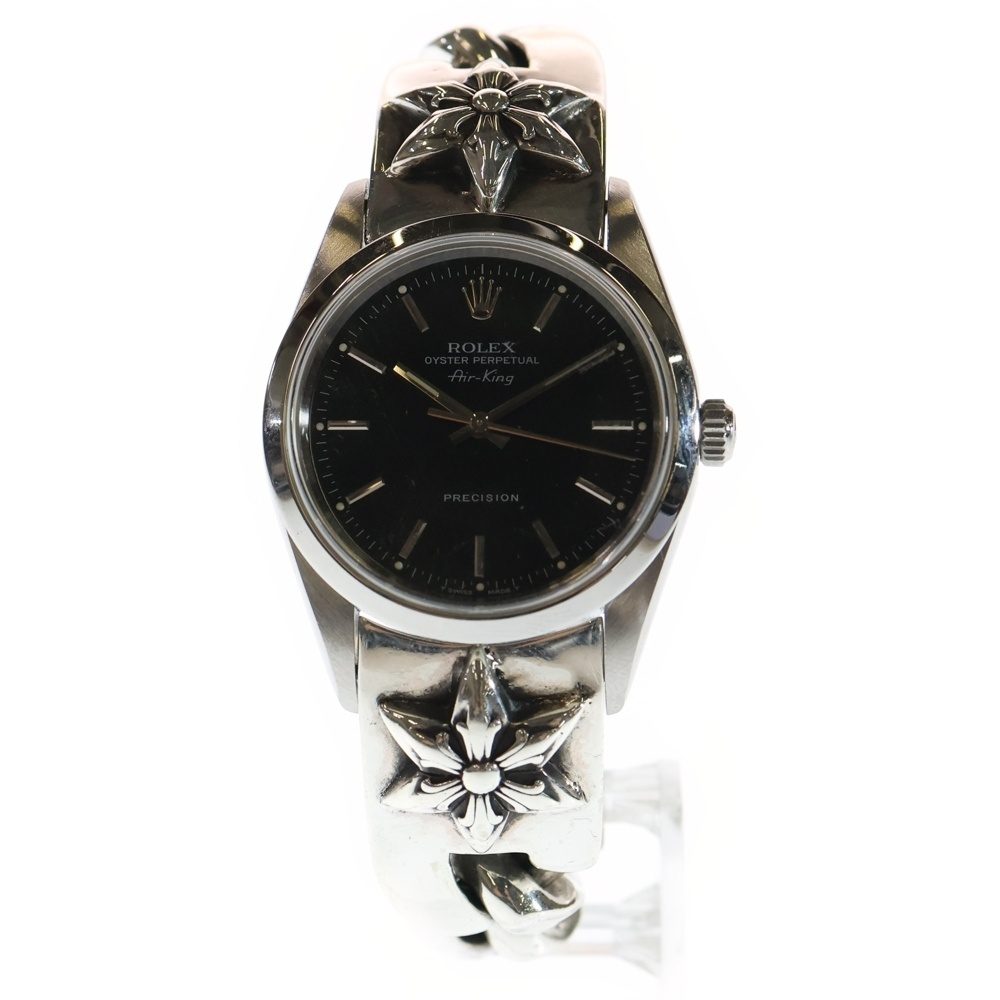 クロムハーツ×ロレックス オイスターパーペチュアル エアキング Ref.14000M スターモチーフ クラシックリンク 腕時計 ブラック文字盤