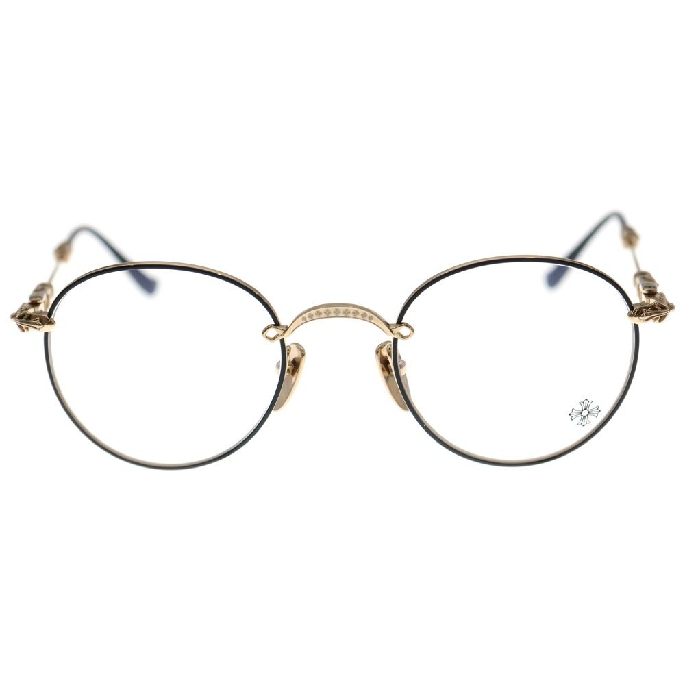 CHROME HEARTS クロムハーツ BUBBA-A クロステンプルメタルフレームラウンド眼鏡 ゴールド/ブラック