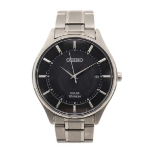 SEIKO セイコー メンズ 腕時計 V157-0BX0 デイト 3針 ラウンドフェイス ソーラー チタン 黒文字盤