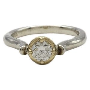 エテ ete リング 9 号 – K18×ダイヤモンド×シルバー 1Pダイヤ/ダイヤ約0.30カラット 美品 アクセサリー（指）