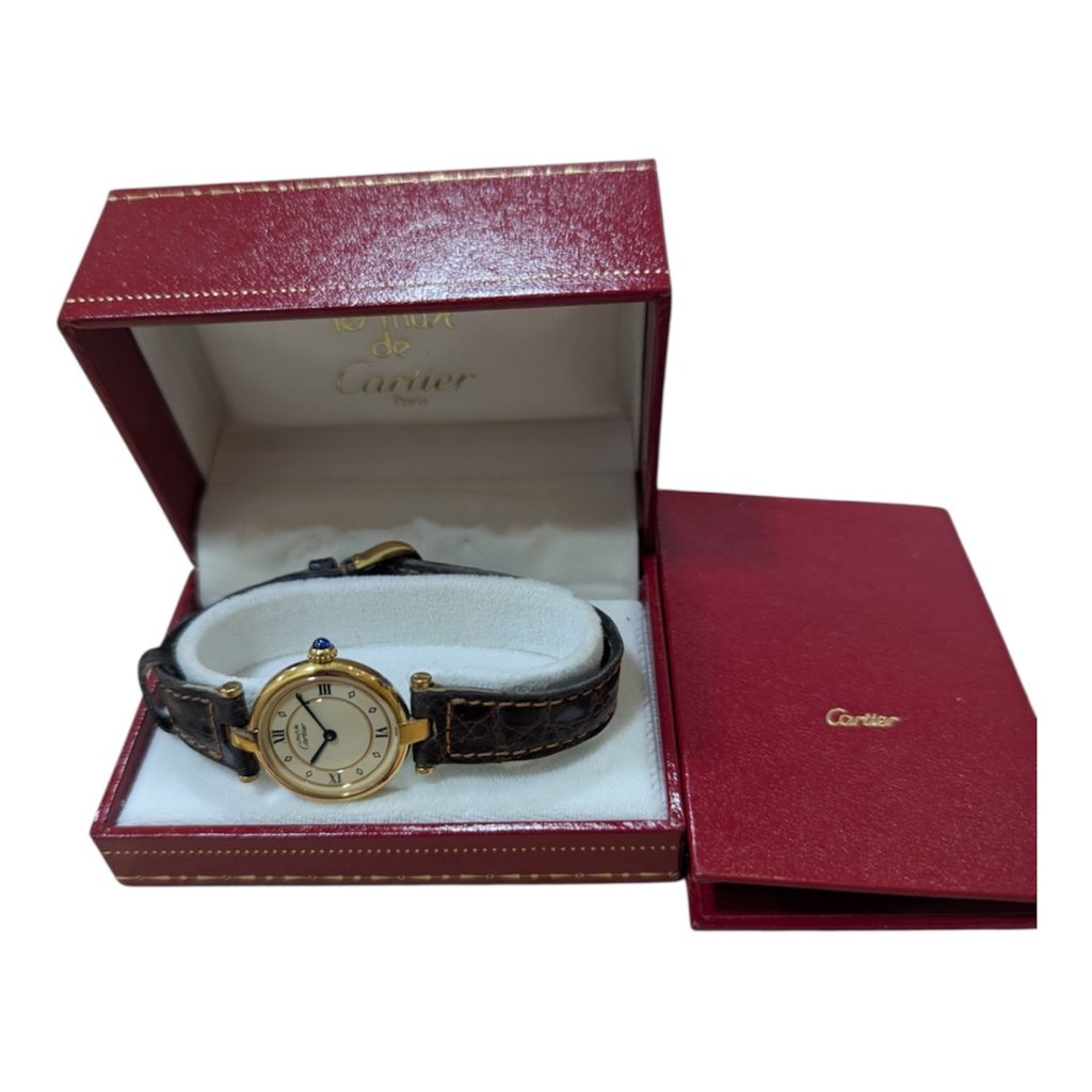 Cartier マスト ヴァンドーム ヴェルメイユ ボーイズ 腕時計 SV925 アイボリー 文字盤 クォーツ ウォッチ