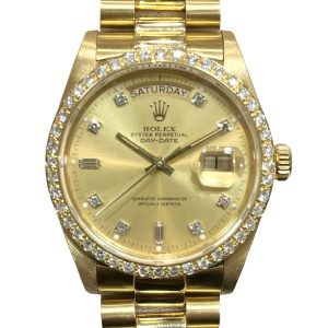 ロレックスROLEX デイデイト Ref.18038 ダイヤモンドベゼル 金無垢 腕時計
