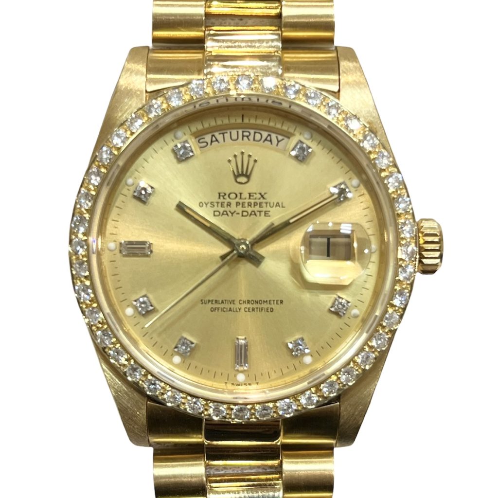ロレックスROLEX デイデイト Ref.18038 ダイヤモンドベゼル 金無垢 腕時計