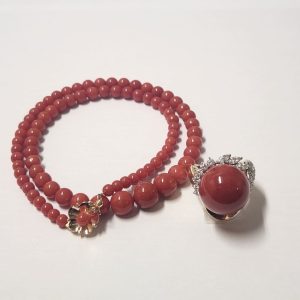 赤サンゴ（コーラル）のリングとネックレスのセット｜前橋市青梨子町