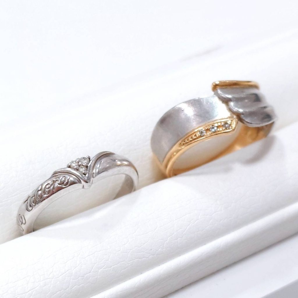 K18 Pt900 18金 750 メレダイヤ付き コンビリング