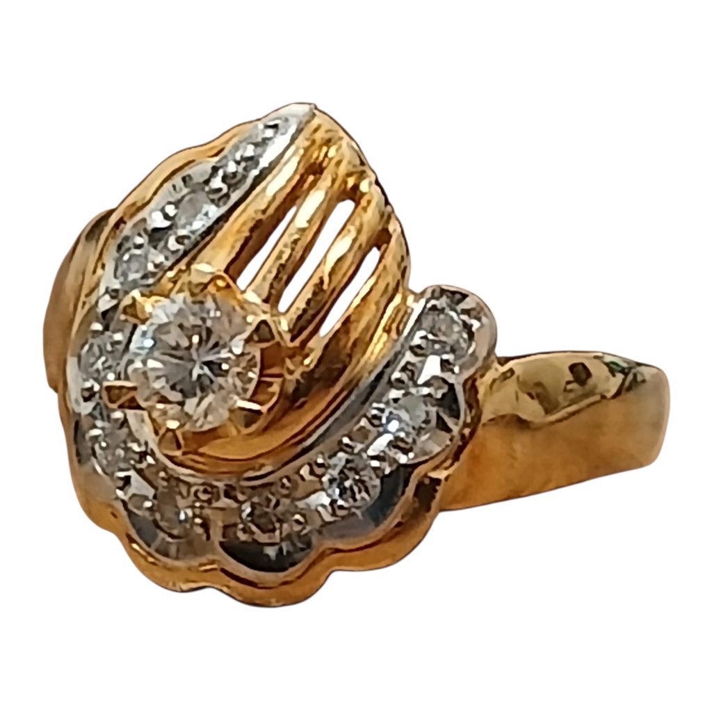 K18（18金）・Pt900（プラチナ900）メレダイヤモンド コンビリング