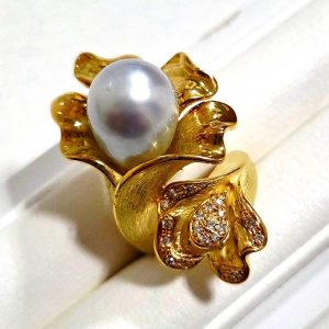 K18 18金 750 パール メレダイヤ付き リング 真珠 指輪 アクセサリー