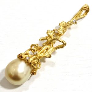 K18 18金 750 ゴールデンパール 真珠 メレ ネックレストップ アクセサリー