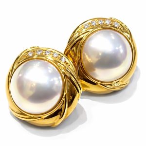 【貴金属】K18 18金 750 イヤリング パール メレダイヤ付き