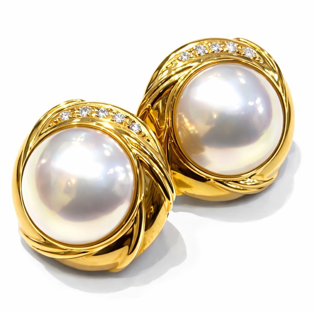 【貴金属】K18 18金 750 イヤリング パール メレダイヤ付き