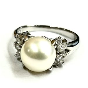 Pt850 プラチナ パール リング 指輪 メレダイヤ付き
