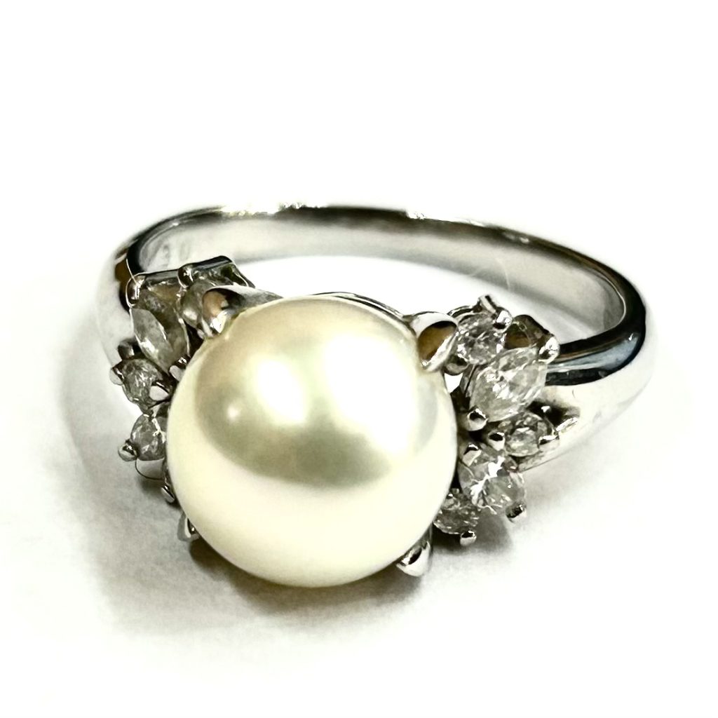Pt850 プラチナ パール リング 指輪 メレダイヤ付き