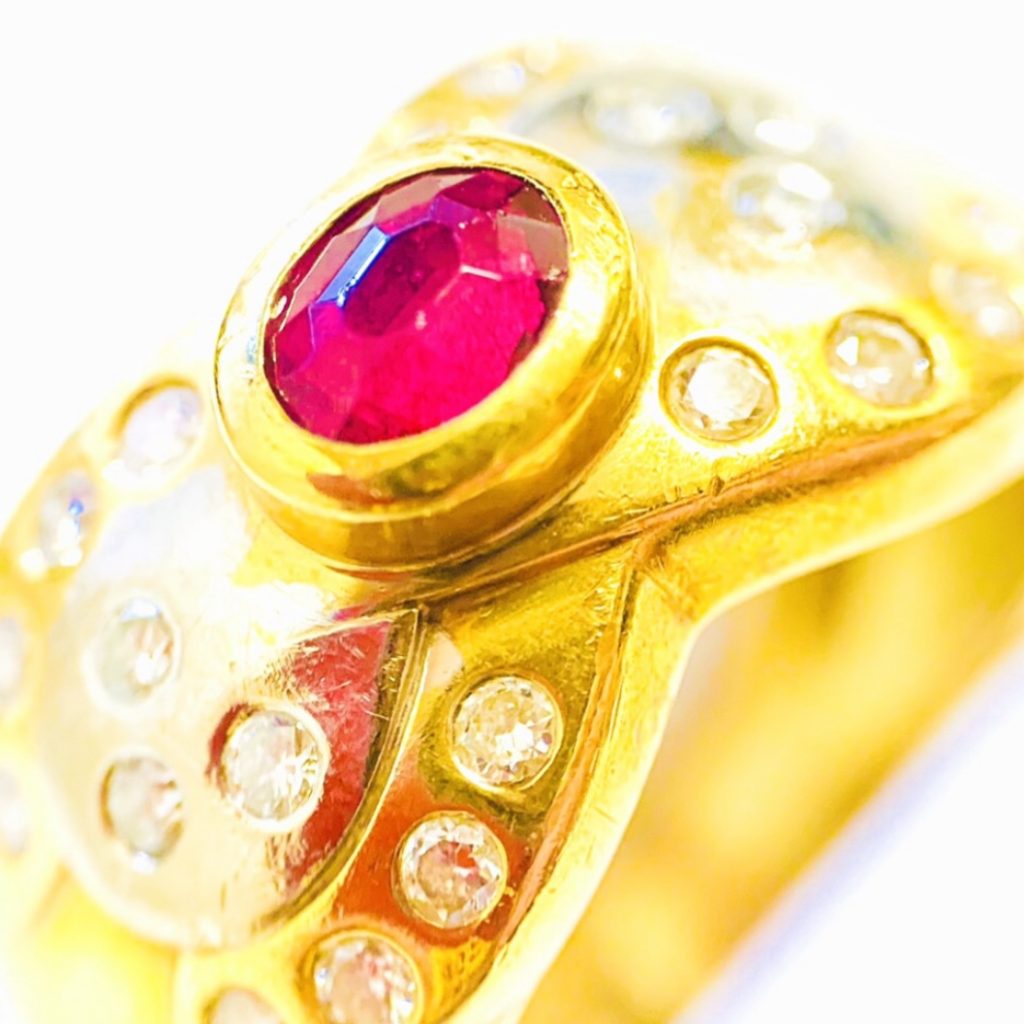 K18 Pt850 ルビーコンビリング アクセサリー