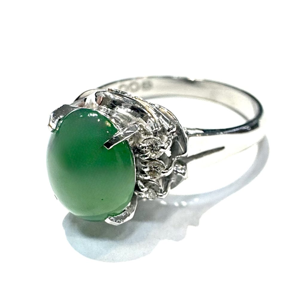 Pt900 プラチナ リング 指輪 翡翠 ヒスイ メレダイヤ