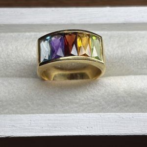 K18 マルチカラー宝石付きリング