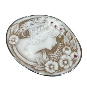 K18WG 18金ホワイトゴールド ストーンカメオ付き ペンダントトップ ブローチ アクセサリー