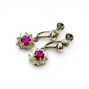 Pt900 ルビー メレダイヤ イヤリング