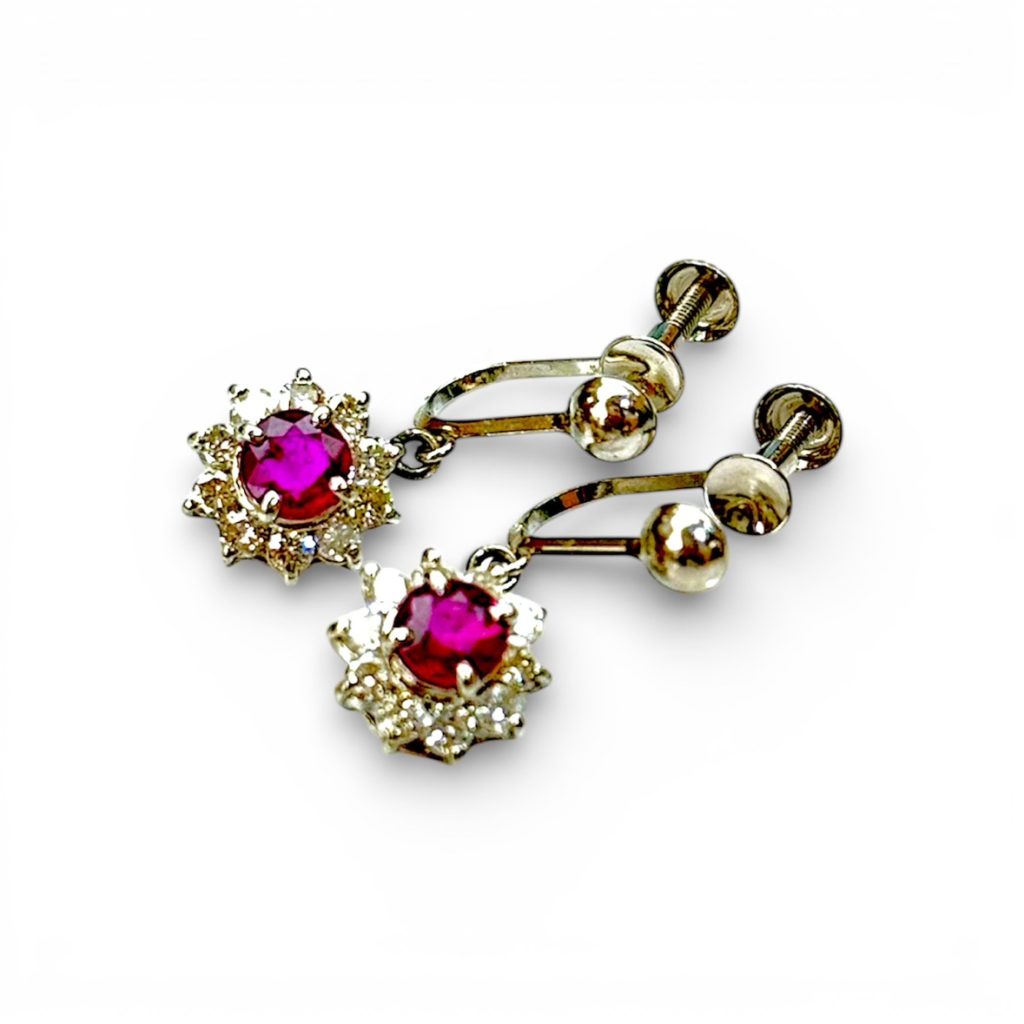 Pt900 ルビー メレダイヤ イヤリング