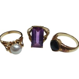 【K18(18金)　リング　まとめ/アメジスト・パール・オニキス・貴金属・アクセサリー・メンズ・レディース】