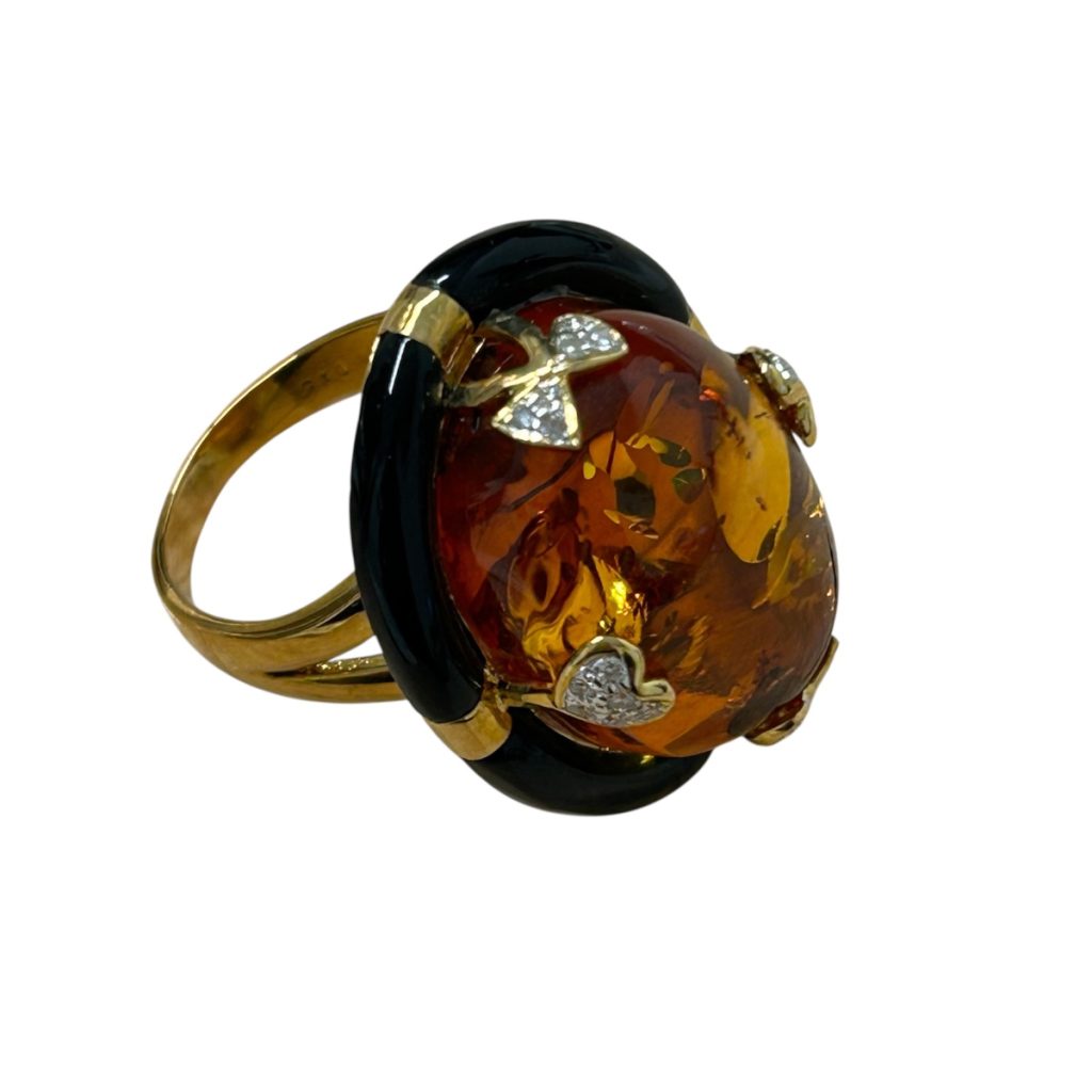 K18 琥珀付きリング