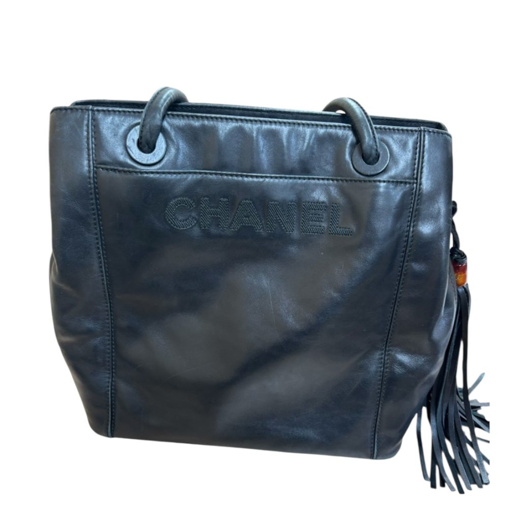 CHANEL シャネル ラムスキン フリンジトートバッグ ブラック