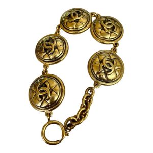 シャネル ヴィンテージ マトラッセ ココマーク ゴールドブレスレット