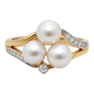 K18・Pt900 メレダイヤモンド パール コンビ リング