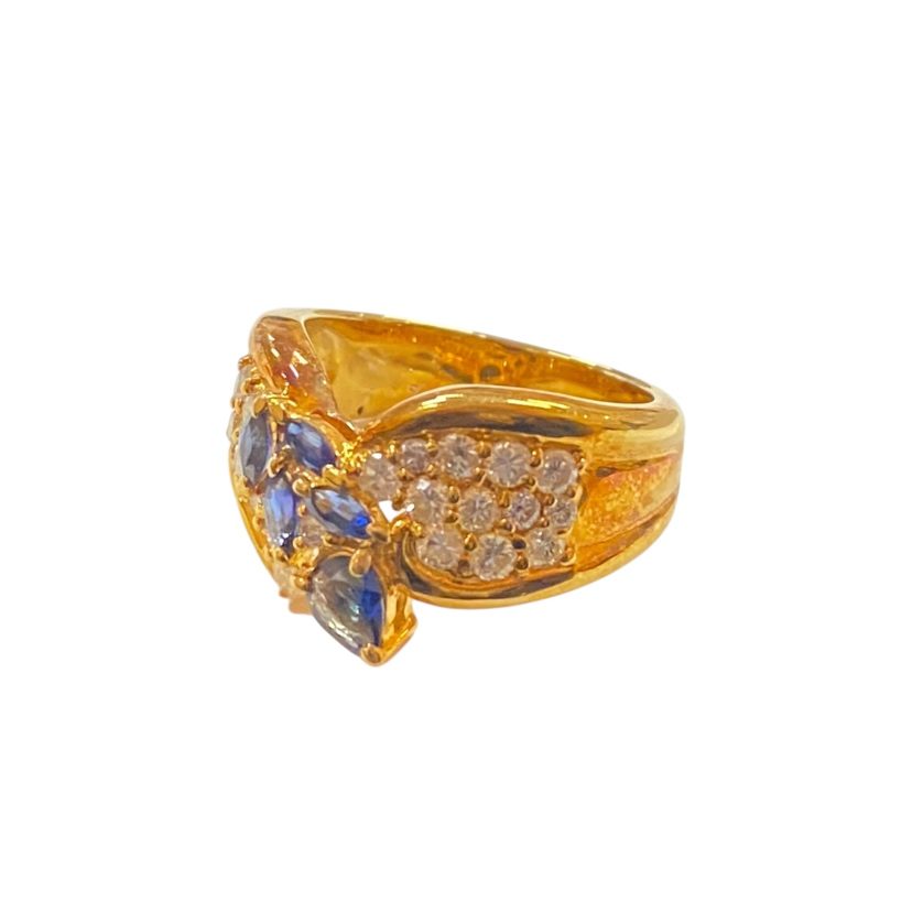 K18 18金 750サファイア メレダイヤモンド リング 指輪