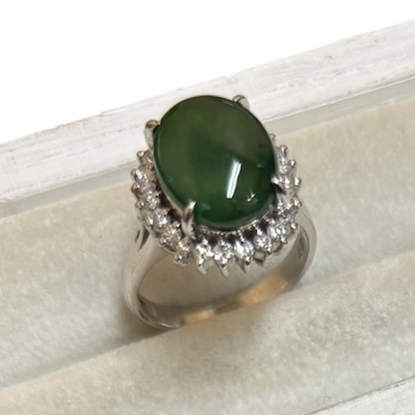 Pt900 プラチナ ヒスイ メレダイヤ リング アクセサリー ジュエリー 貴金属