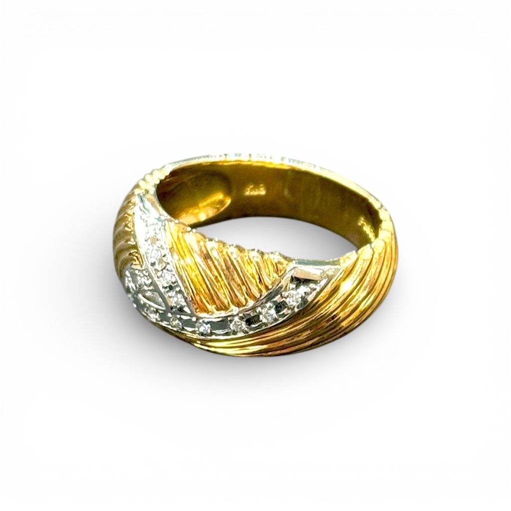 K18 Pt900 メレダイヤ付き コンビリング