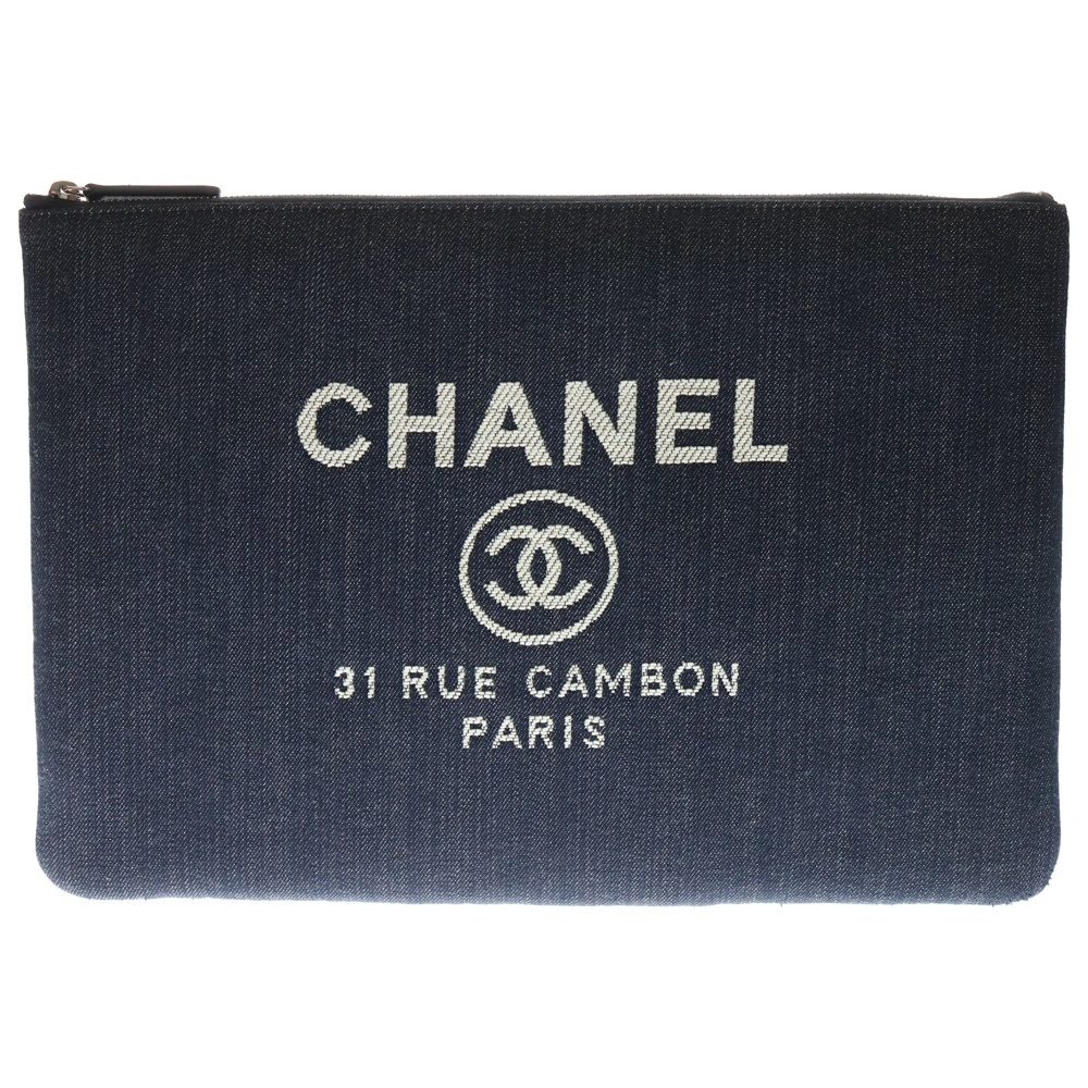 CHANEL シャネル ドーヴィル ココマーク ロゴジャガード デニム クラッチ セカンドバッグ インディゴ 21番台