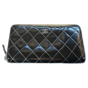 CHANEL シャネル ブリリアント マトラッセ ココマーク ラウンドファスナー 長財布 ブラック エナメル 17番台 品番シール有 ココマーク CHANEL