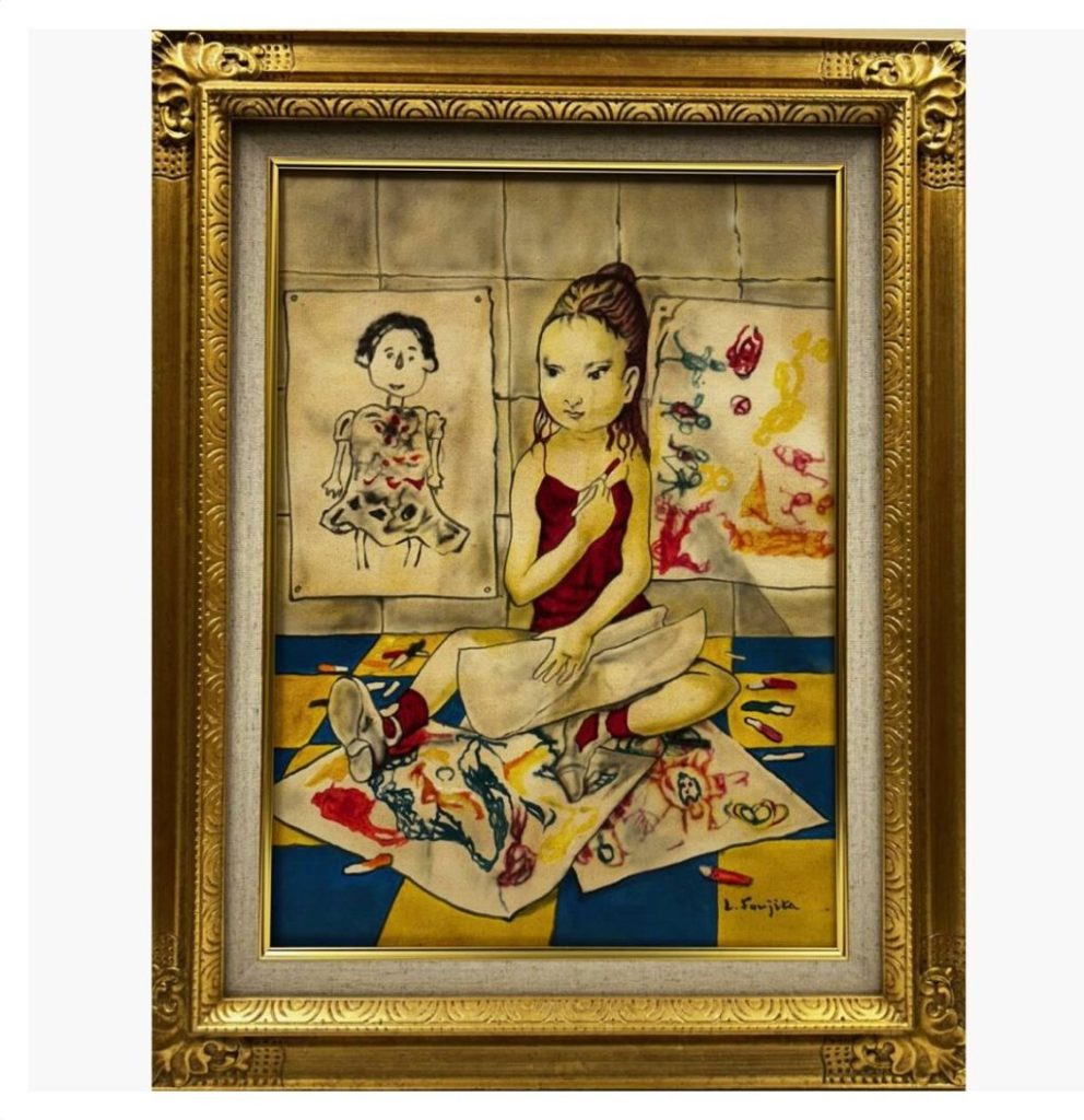 絵画　人物画　油彩画　藤田嗣治　サイン有　額装有り 骨董