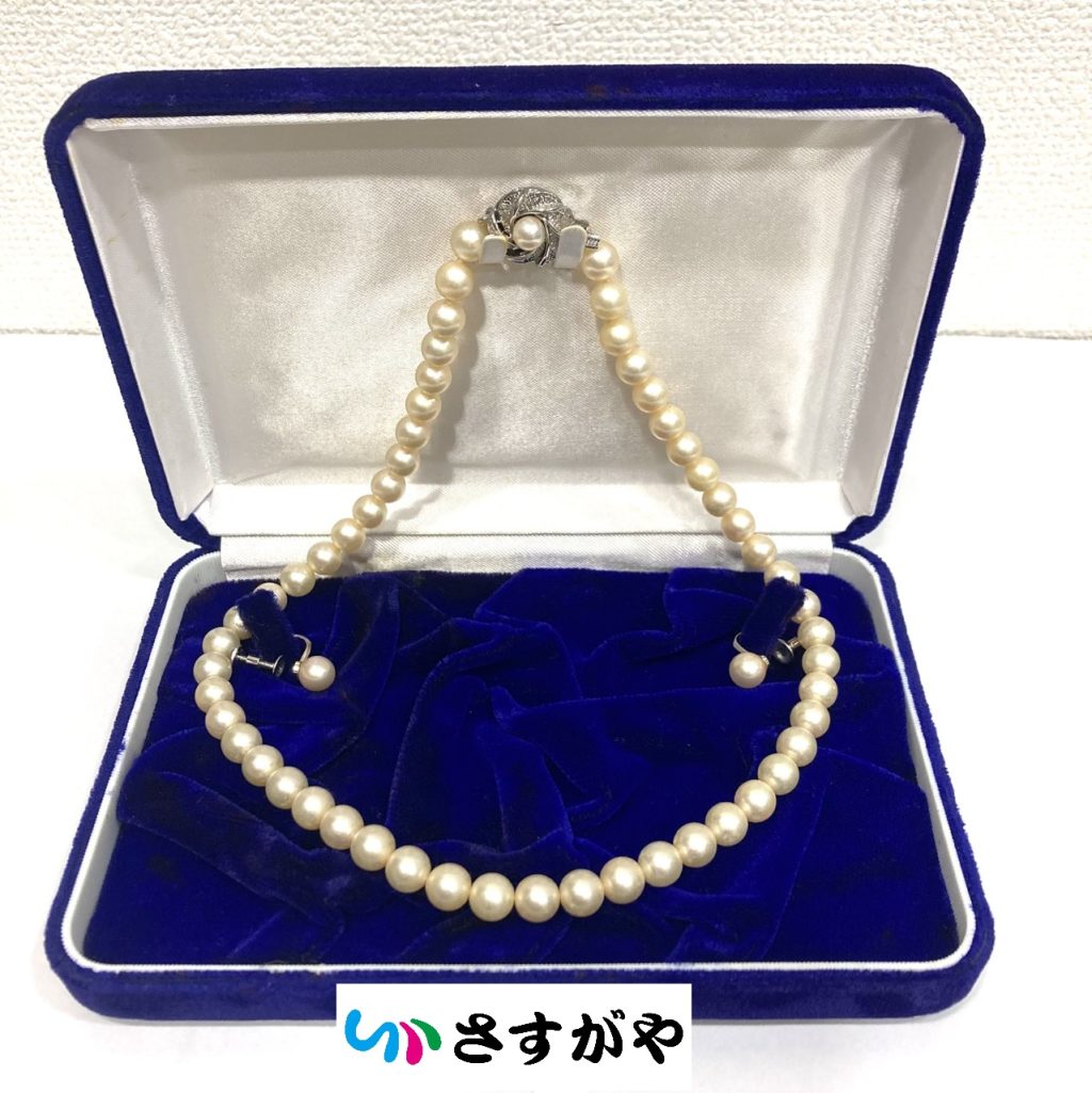 シルバー パールネックレス、イヤリングセット