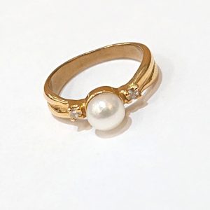 K18 パール メレダイヤ付き リング