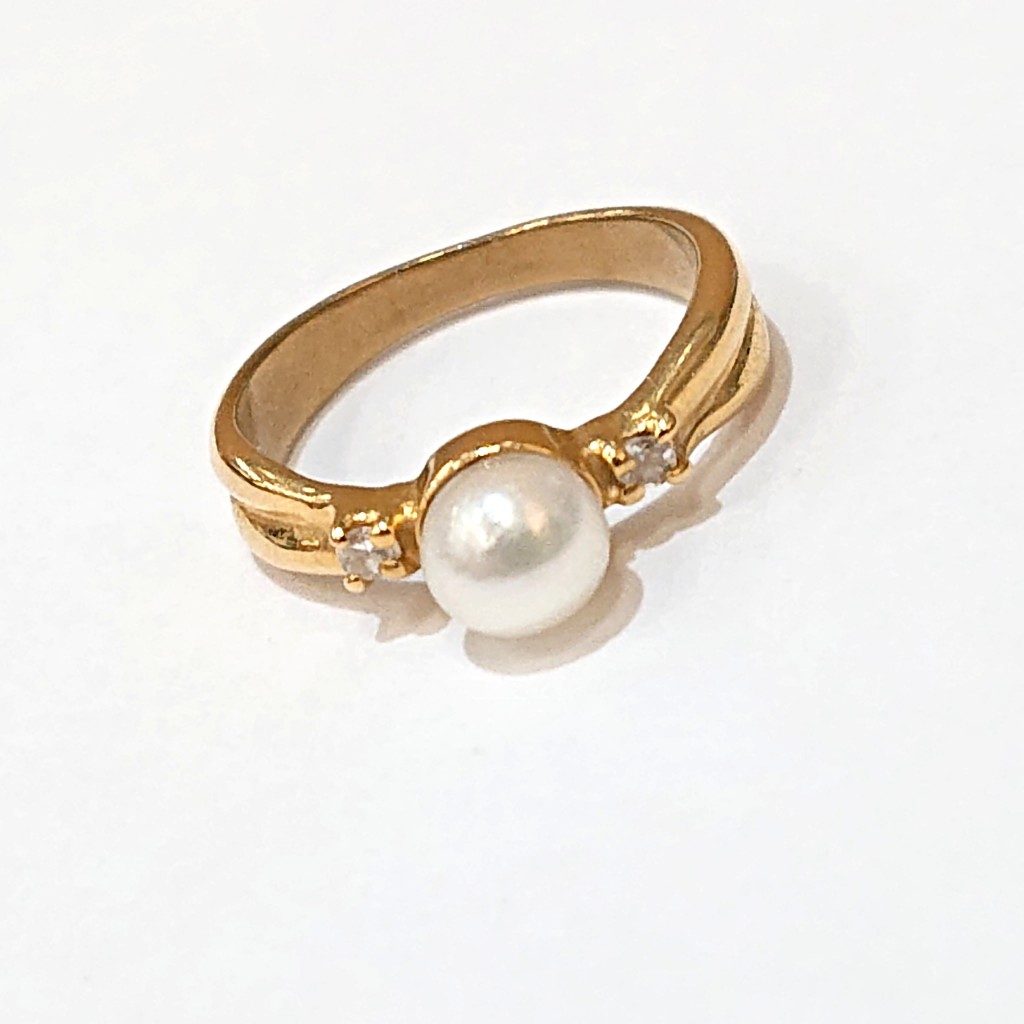 K18 パール メレダイヤ付き リング