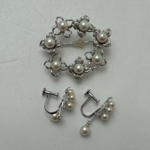 Pt900 パール付き ブローチ＆イヤリング