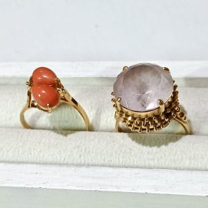 【K18リング】18金・750・貴金属・アクセサリー・指輪・ジュエリー・サンゴ（珊瑚）・クォーツ・宝石