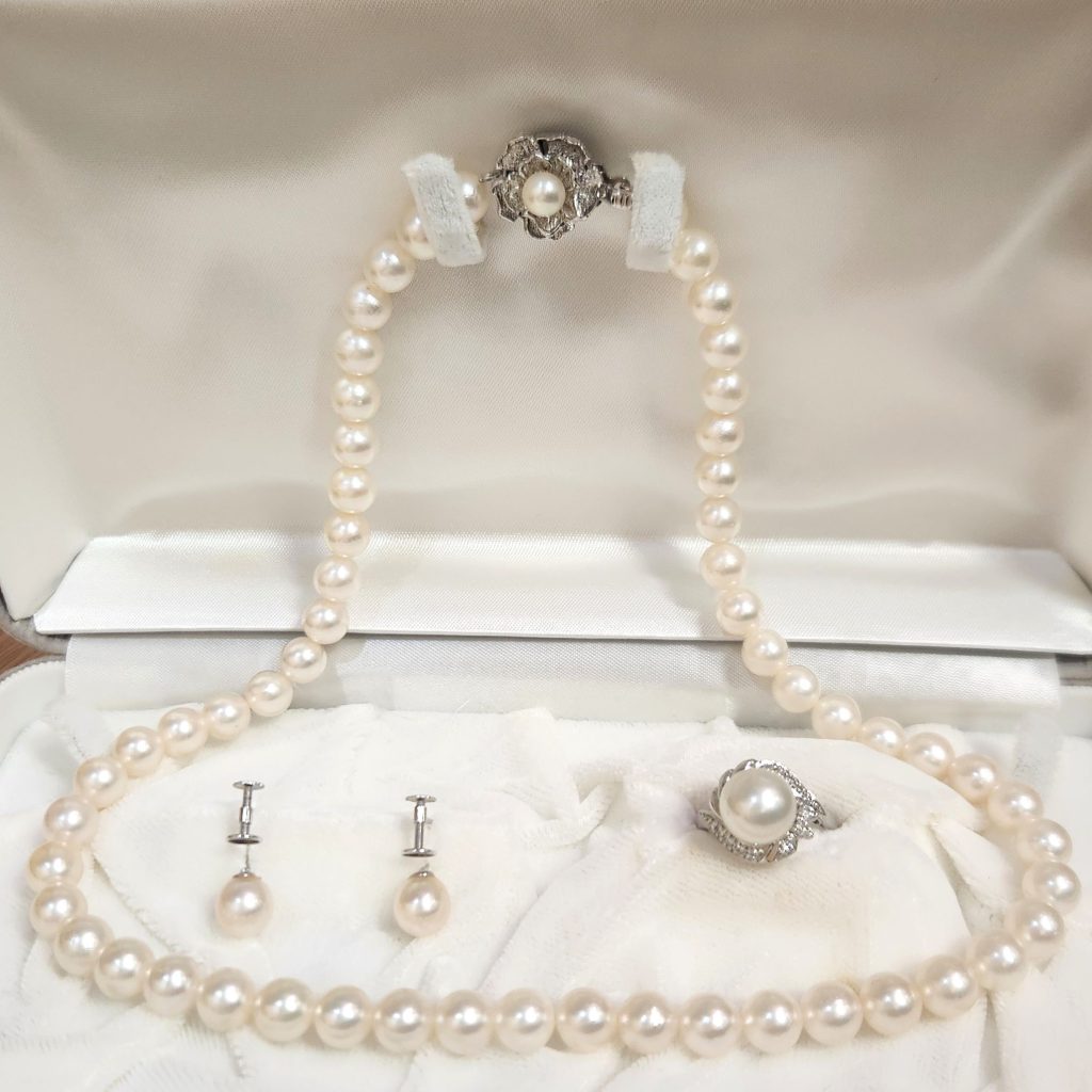 パール (真珠) ネックレス ピアス リング 3点セット プラチナ シルバー ゴールド | 根室市