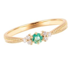 K18 エメラルド メレダイヤ付き リング