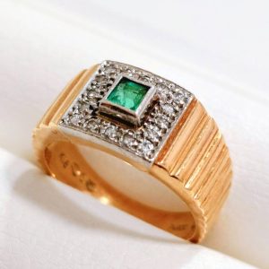 K18 18金 750 Pt900 プラチナ エメラルド メレダイヤ コンビリング 指輪