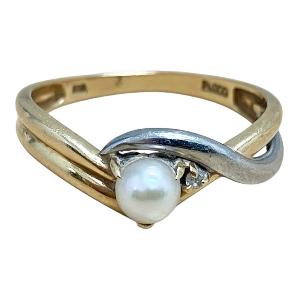 K18/Pt900 リング パール/メレダイヤ