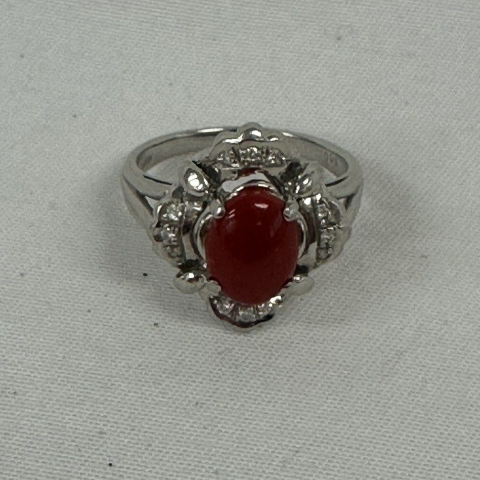 Pt900 珊瑚 ダイヤモンド リング