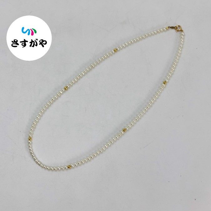 K18 ベビーパール ゴールドミラーボール ネックレス