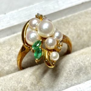 K18パール　エメラルド　リング