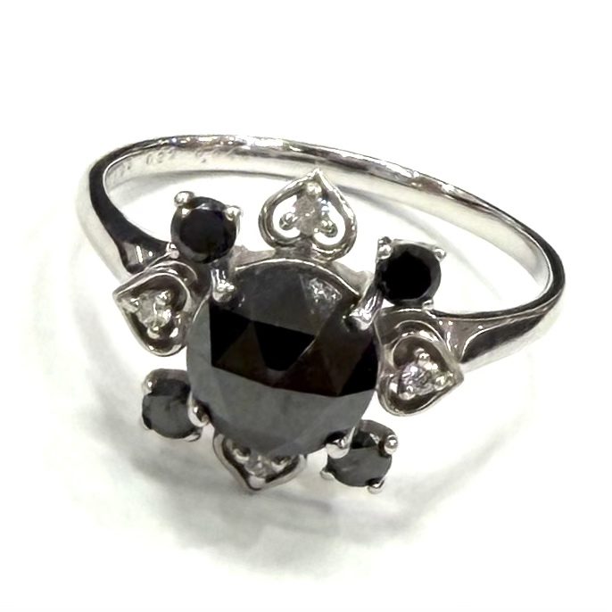 K18WG 18金 750 ブラックダイヤモンド リング