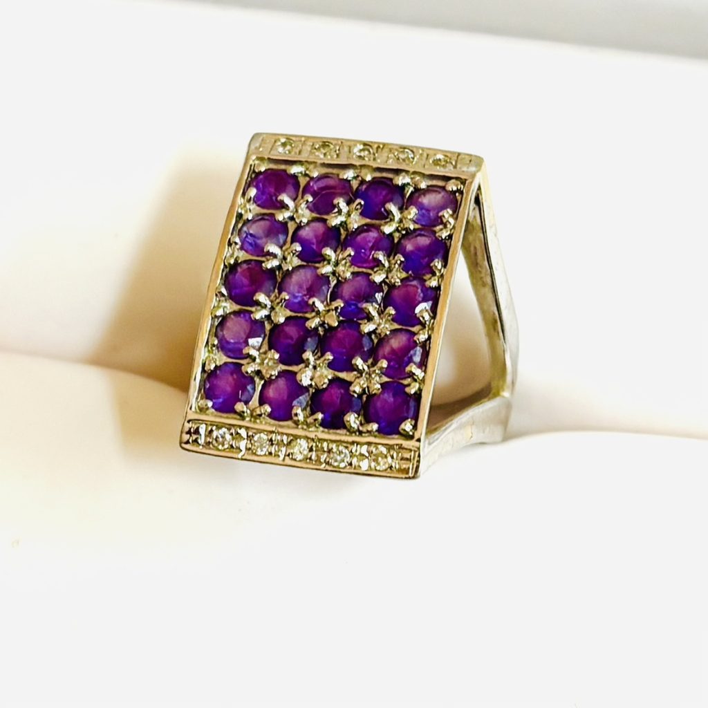 K18WG ホワイトゴールド リング メレダイヤ アメジスト　東根市