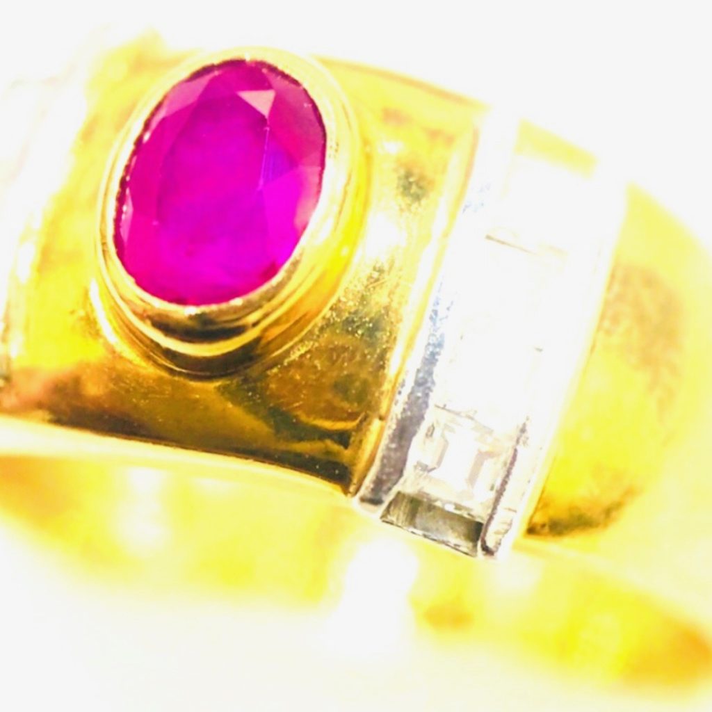 K18 Pt850 ルビー メレダイヤモンド ゴールドリング