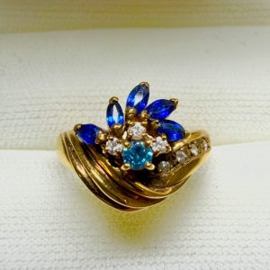 K18　サファイア　トルマリン　ダイヤモンド　リング